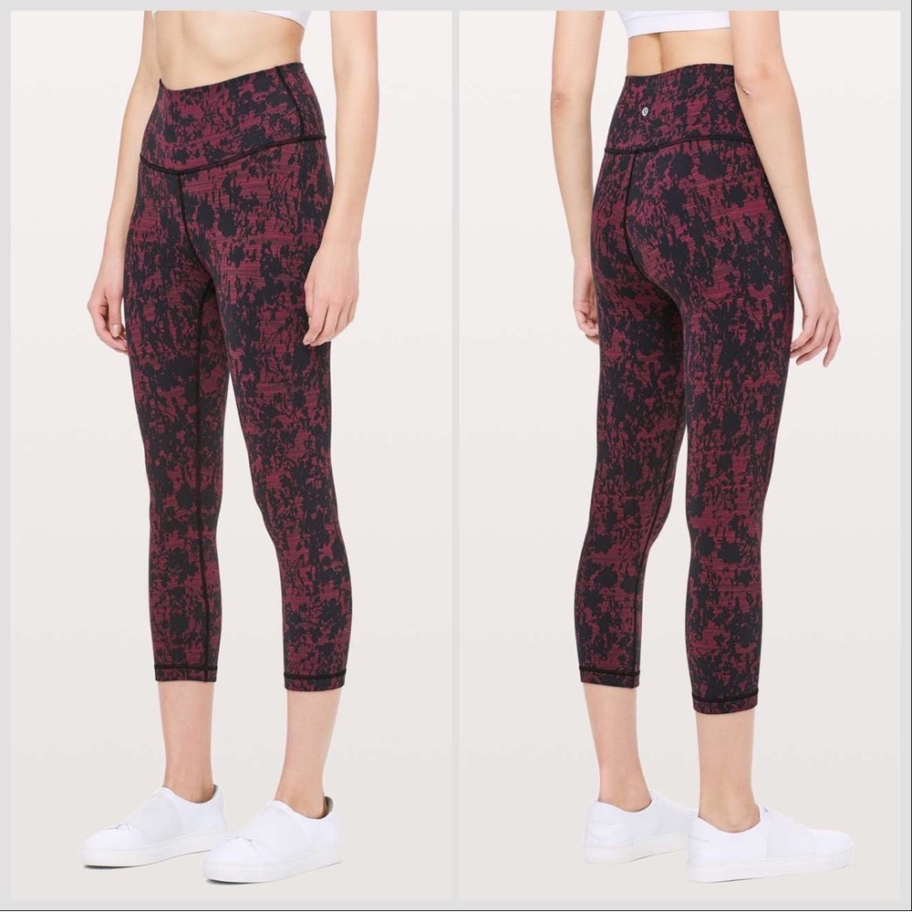 Lululemon Wunder Under Crop Hi-Rise 21" Scatter Blossom Jacquard Garnet Black 6